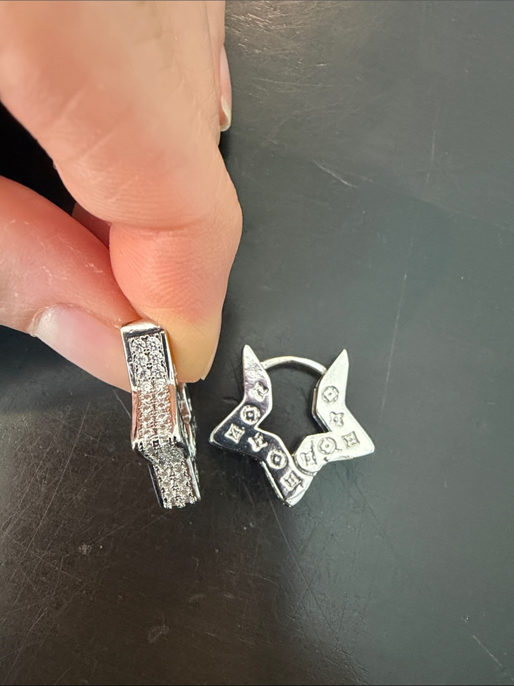 Brand New Silver Crystal Pavé Hinge Hoop Star Earrings - Clear/Silver